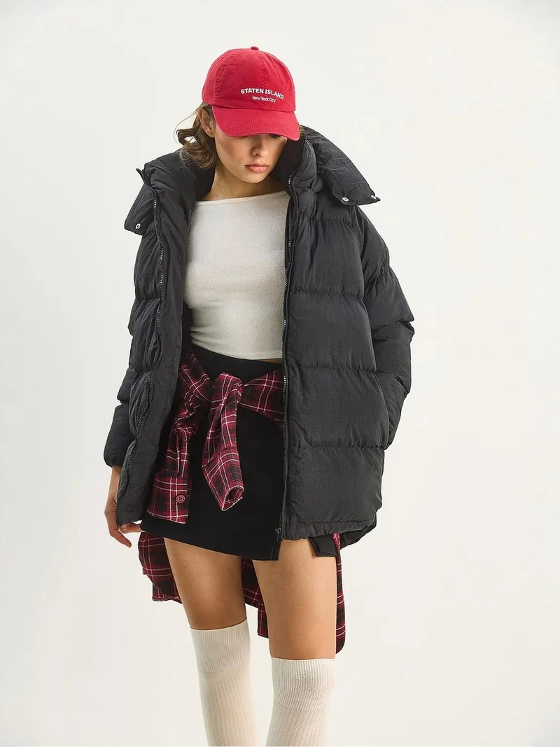 Bianco Lucci Black LUCCI Oversized Hooded Puffer Coat for Women | Best Price UAE