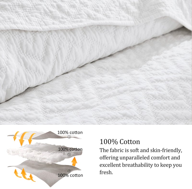 palassio White 100% Cotton Quilt Twin Size Bedding Sets with 1 Pillow Sham, Lightweight Textured Farmhouse Country Bedspread Soft Shabby Chic Patterned Coverlet for All Season, 2 Pieces - Image 5