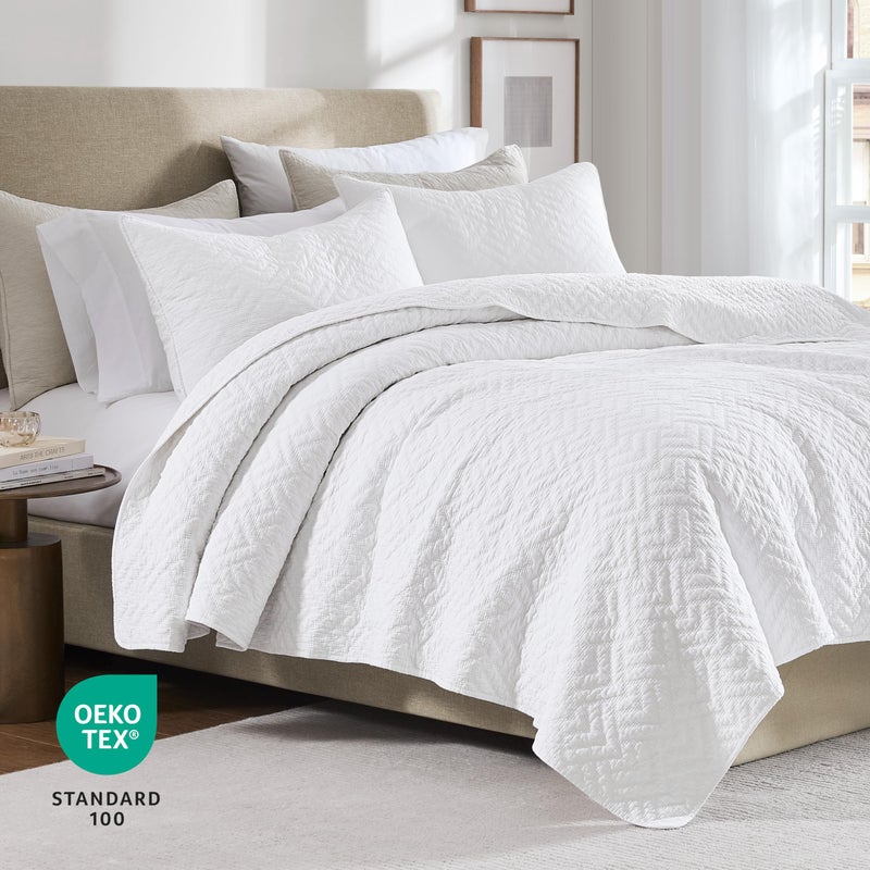 palassio White 100% Cotton Quilt Twin Size Bedding Sets with 1 Pillow Sham, Lightweight Textured Farmhouse Country Bedspread Soft Shabby Chic Patterned Coverlet for All Season, 2 Pieces - Image 2