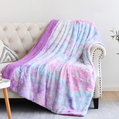 NEWCOSPLAY Super Soft Faux Fur Throw Blanket for Couch Multi Purple Sherpa Fuzzy Plush Warm Blanket for Sofa Bed Multi Purple Throw50x60