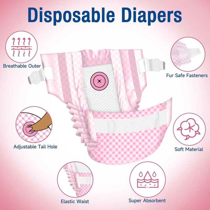 Pet Soft Doggy Diapers Female - Disposable Dog Diapers for Girl Puppies Cats, Incontinent Pink Diapers 12 pcs for Pets with Adjustable Tail Hole Cute (1-S, Pink) - Image 2