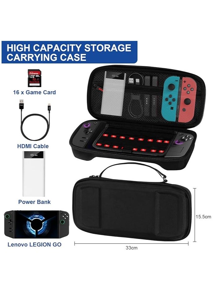 erorex Large Lenovo Legion Go Carrying Case, Handheld Portable Hard Case for Chargers, Cables, External Hard Drive, Large Power Bank, and 16 Game Cartridges (Black) - Image 3