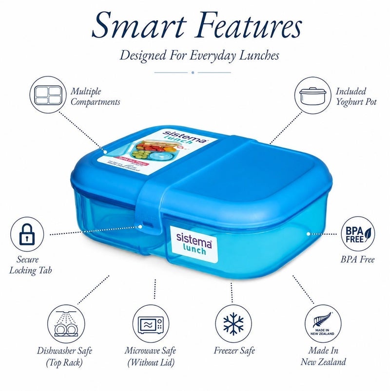 Sistema Ribbon Lunch Box 1.1 Liter Blue, BPA Free Lunch Container with Secure Easy-Lock Closure for Sandwiches, Snacks & Meal Prep, Reusable Food Storage Box for School, Office, Made in New Zealand - Image 4