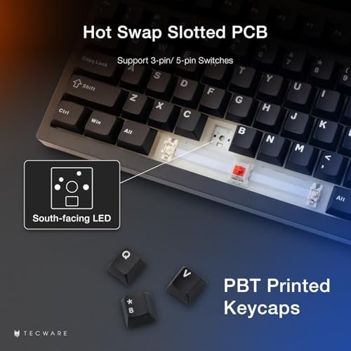 TECWARE Spectre 75% RGB Mechanical Gaming Keyboard with Customizable LCD Screen, Multi-Function Knob, Gasket Mount, South Face 5-Pin Universal Hot-Swappable Sockets White Candy Red Switch - Image 5