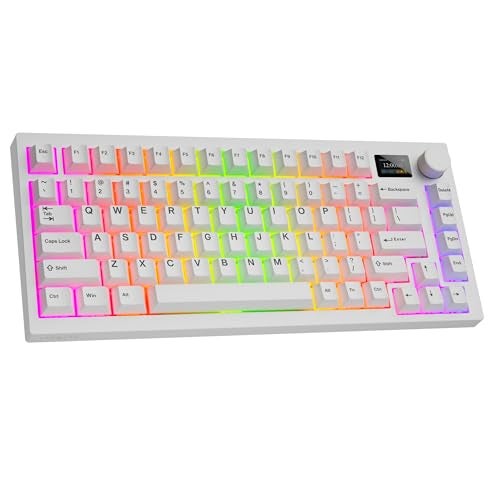 TECWARE Spectre 75% RGB Mechanical Gaming Keyboard with Customizable LCD Screen, Multi-Function Knob, Gasket Mount, South Face 5-Pin Universal Hot-Swappable Sockets White Candy Red Switch - Image 1