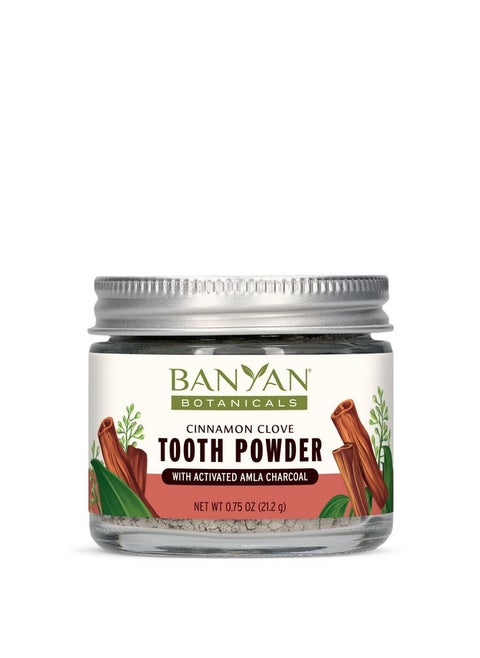 Banyan Botanicals Cinnamon Clove Tooth Powder - Ayurvedic Fluoride-Free Toothpaste Alternative with Miswak & Activated Charcoal from Amla - 0.75oz, 80+ Uses - Non GMO Sustainably Sourced Vegan