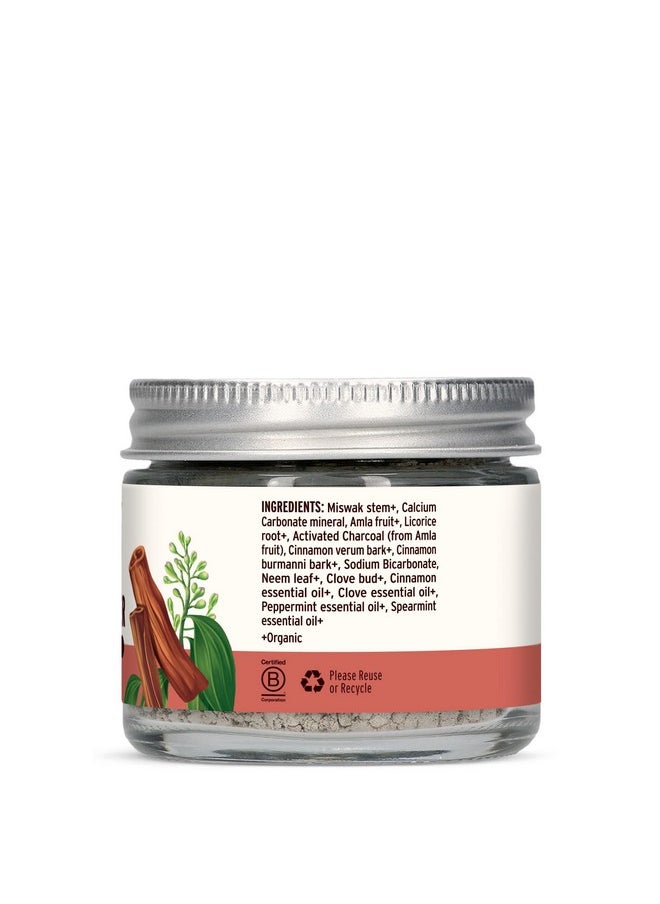 Banyan Botanicals Cinnamon Clove Tooth Powder - Ayurvedic Fluoride-Free Toothpaste Alternative with Miswak & Activated Charcoal from Amla - 0.75oz, 80+ Uses - Non GMO Sustainably Sourced Vegan
