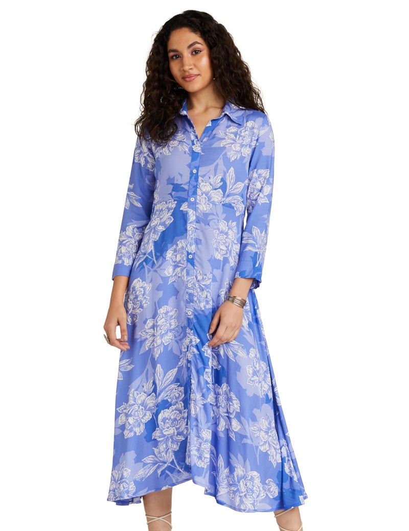 Biba Women's Blue Straight Rayon Printed Dress - Image 1