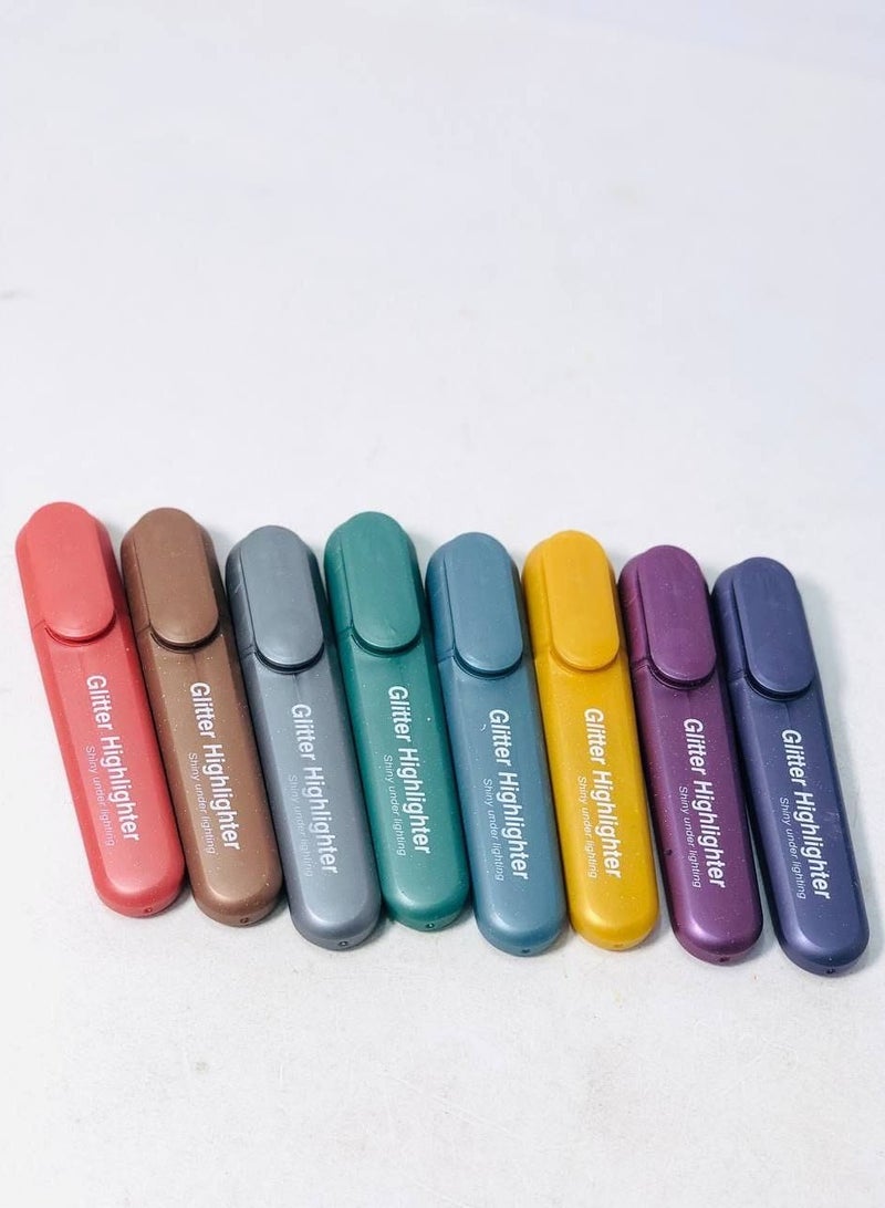 طقم قلم تحديد الوان  الاقلام المظهر الجليتر  الأقلام المختلفة العلبة: 8 اقلام - Image 1