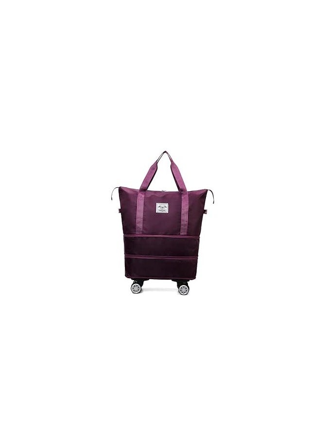 Generic Travel Tote Bags with Trolley Sleeve Expandable Extra Waterproof Oxford Duffel Bag with Wheels (Purplish Red, Detachable Wheels)  - Image 1