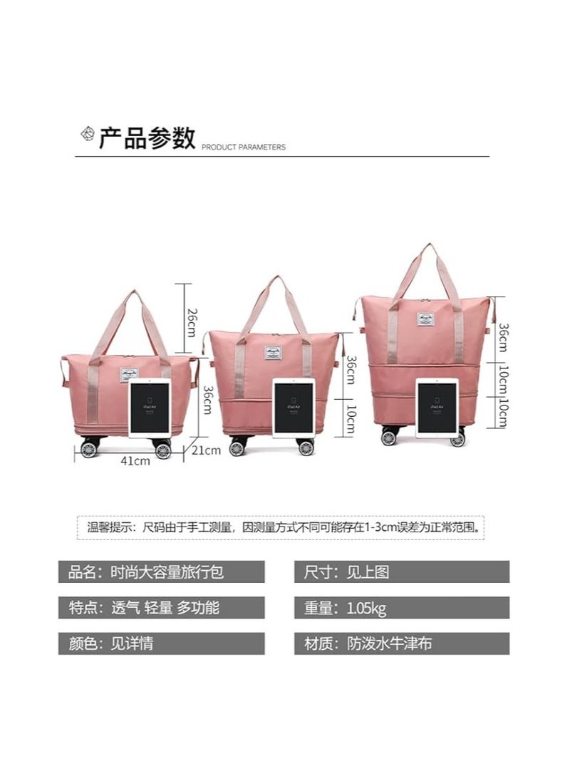 Generic Travel Tote Bags with Trolley Sleeve Expandable Extra Waterproof Oxford Duffel Bag with Wheels (Purplish Red, Detachable Wheels)  - Image 5