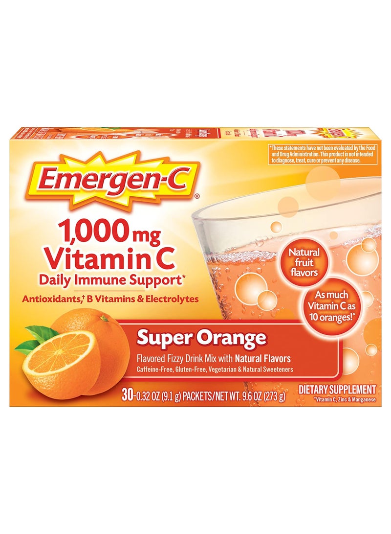 إميرجن-سي 30 قطعة من نكهة البرتقال الفائقة تكفي لمدة شهر واحد، مكمل غذائي، مزيج من المشروبات الغازية مع 1000 ملغ من فيتامين C، 0.32 أونصة، عبوات خالية من الكافيين - Image 1