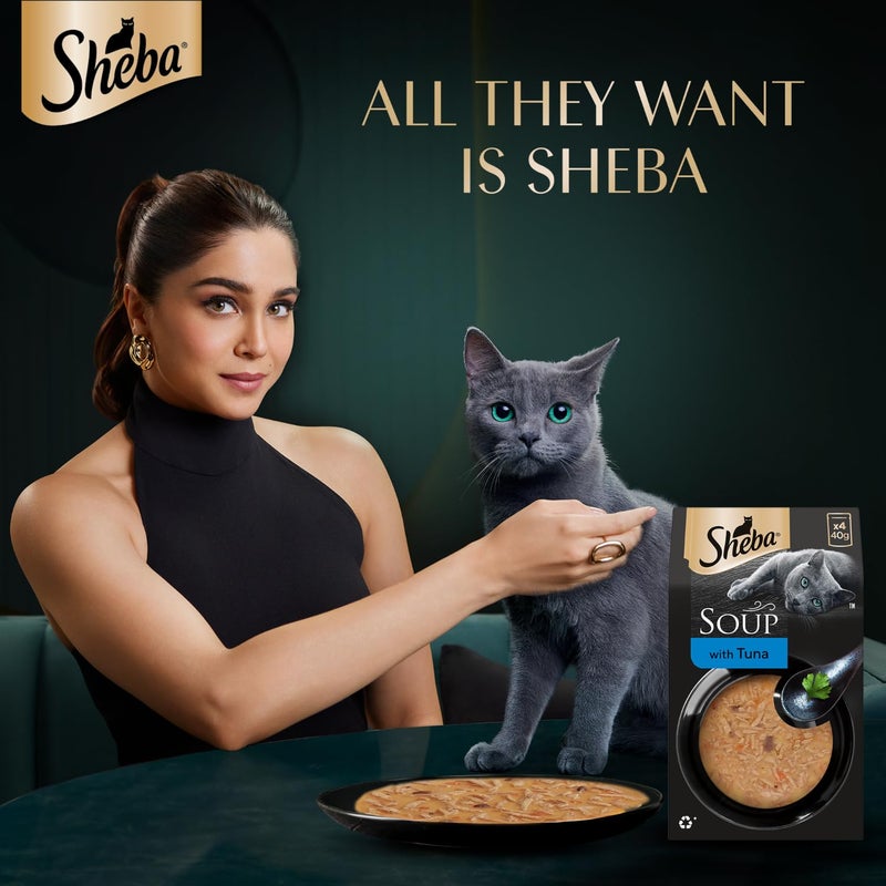 Sheba Soup with Tuna Adult Wet Cat Food, 160g (4 x 40g), Finely Sliced Pieces of Tuna in Smooth, Silky and Velvety Broth - Image 2