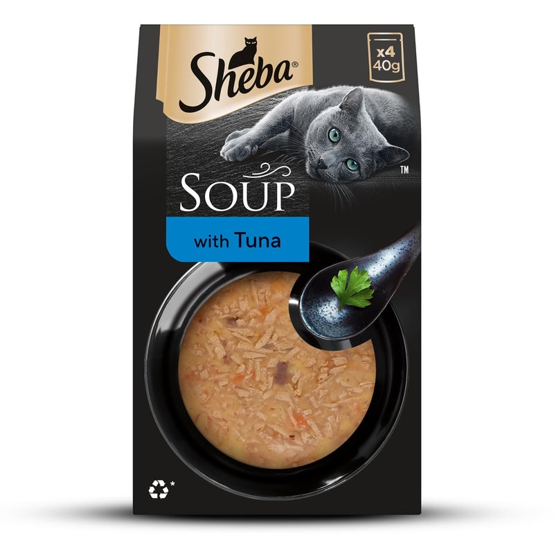Sheba Soup with Tuna Adult Wet Cat Food, 160g (4 x 40g), Finely Sliced Pieces of Tuna in Smooth, Silky and Velvety Broth - Image 1