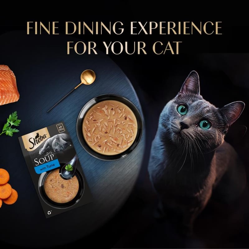 Sheba Soup with Tuna Adult Wet Cat Food, 160g (4 x 40g), Finely Sliced Pieces of Tuna in Smooth, Silky and Velvety Broth - Image 3