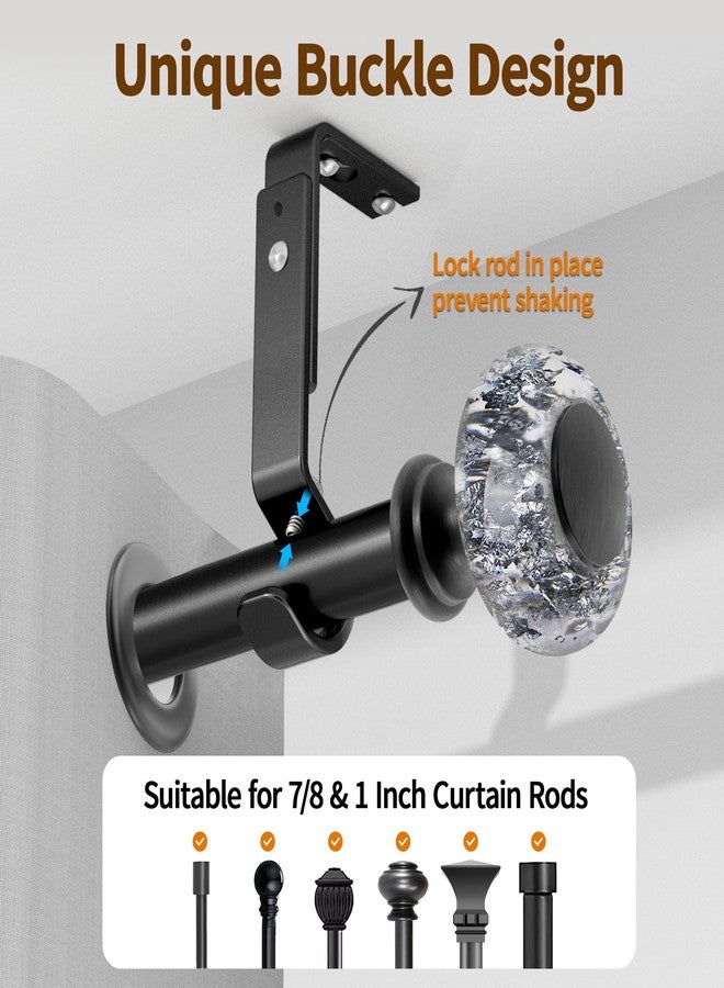 wayolte Adjustable Brackets for 1 or 7/8 Inch Curtain Rod,Heavy Duty Black Curtain Rod Holders Single Curtain Rod Hanging Hardware Wall Mount Bracket Drapery Hooks Fix Rod Pole Support,Set of 3 - Image 4