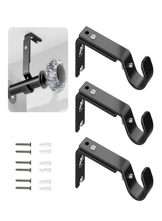 wayolte Adjustable Brackets for 1 or 7/8 Inch Curtain Rod,Heavy Duty Black Curtain Rod Holders Single Curtain Rod Hanging Hardware Wall Mount Bracket Drapery Hooks Fix Rod Pole Support,Set of 3 - Image 1