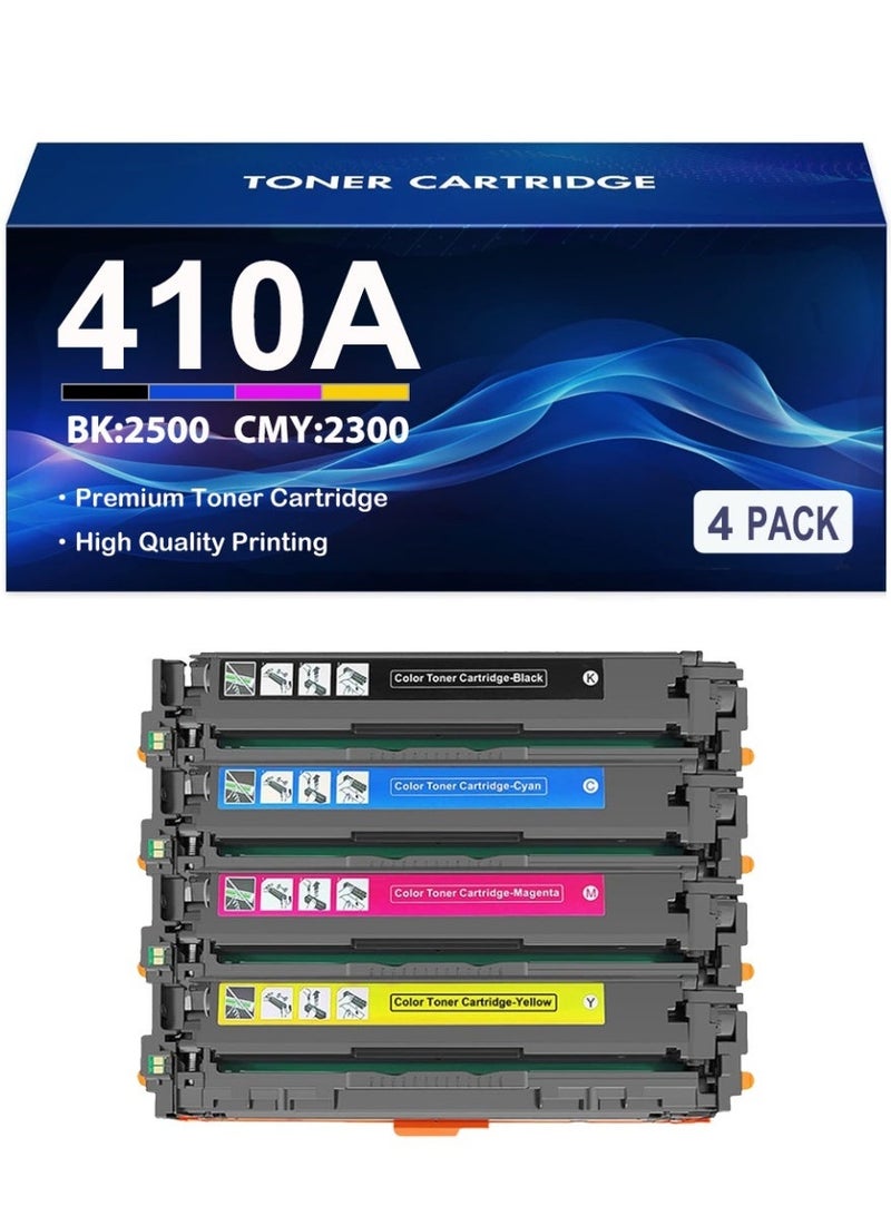 عبوة من 4 خراطيش حبر متوافقة مع HP 410A CF410A CF411A CF412A CF413A لطابعات HP Color LaserJet Pro MFP M477fdw M477fnw M477fdn M452dn M452nw M452dw M377dw (أسود، سماوي، أصفر، أرجواني) - Image 1