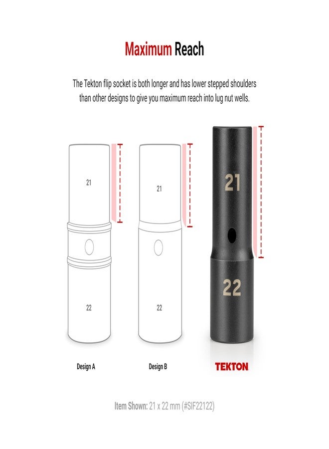 تيكتون مقبس TEKTON قلاب مقاوم للصدمات بجدار رفيع مقاس 19 × 21 مم، بقطر نصف بوصة | SIF21921 - Image 5