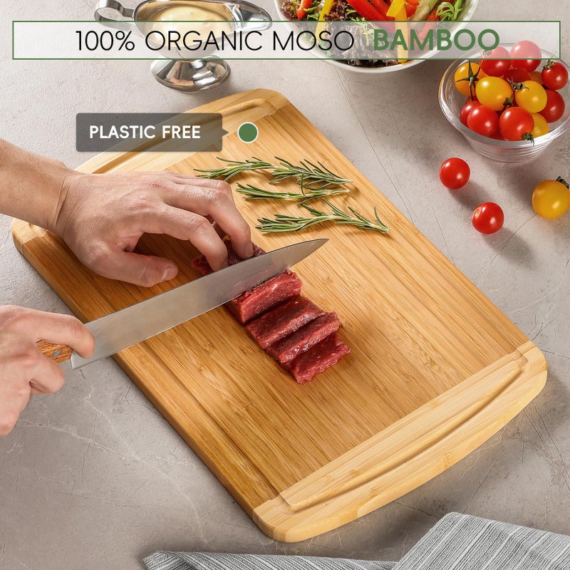 Hiware Large Wooden Cutting Board for Kitchen Meal Prep & Serving - Bamboo Cutting Boards with Juice Groove Side Handles, Charcuterie & Chopping Butcher Block - 100% Organic Bamboo, Pre Oiled, 16" x 10" - Image 3