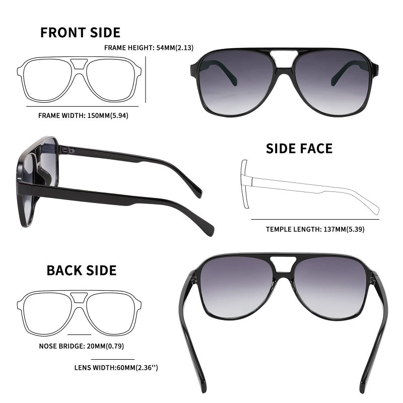 FEISEDY FEISEDY Vintage Retro 70s Plastic Aviator Sunglasses Women Men Classic Large Squared Frame B2751  - Image 2