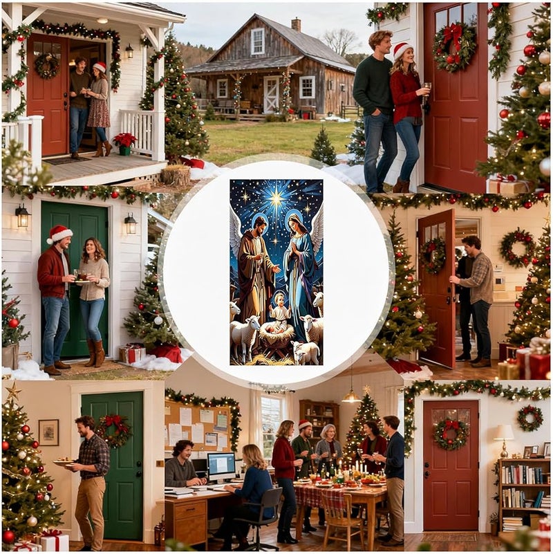 Christmas Nativity Scene Garage Door Cover Fabric Religious Holiday Banner - Image 5