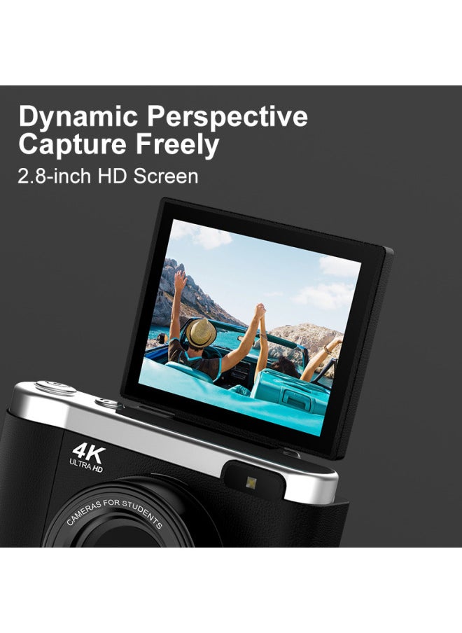 Generic 4K Digital Camera Card CCD Camera HD Selfie Student Flip Screen Camera Selfie-Body Color:Ccd Black Standard  - Image 4