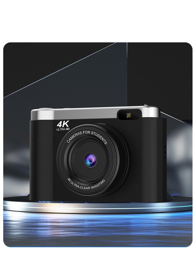 Generic 4K Digital Camera Card CCD Camera HD Selfie Student Flip Screen Camera Selfie-Body Color:Ccd Black Standard  - Image 1