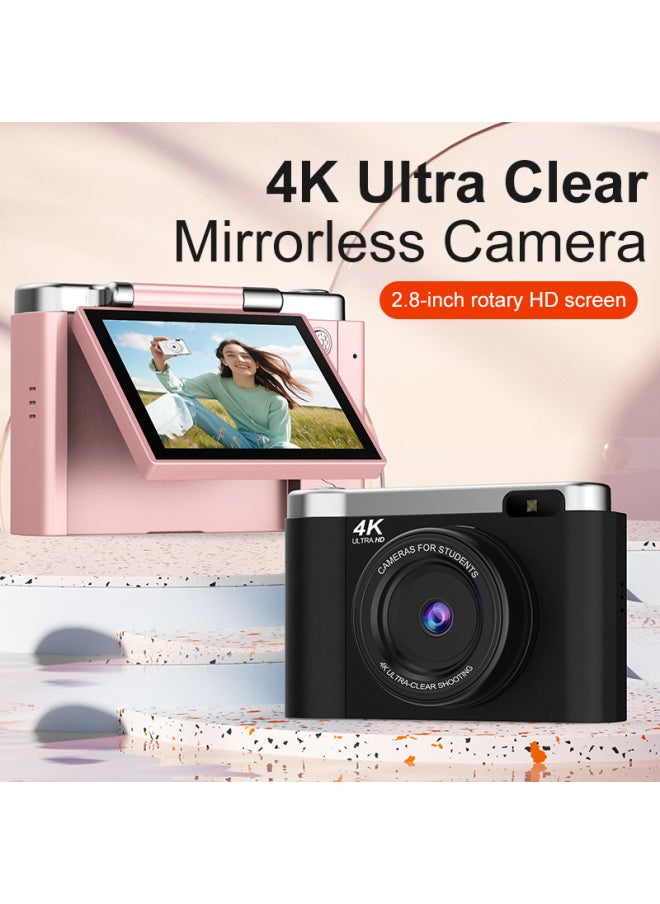Generic 4K Digital Camera Card CCD Camera HD Selfie Student Flip Screen Camera Selfie-Body Color:Ccd Black Standard  - Image 2