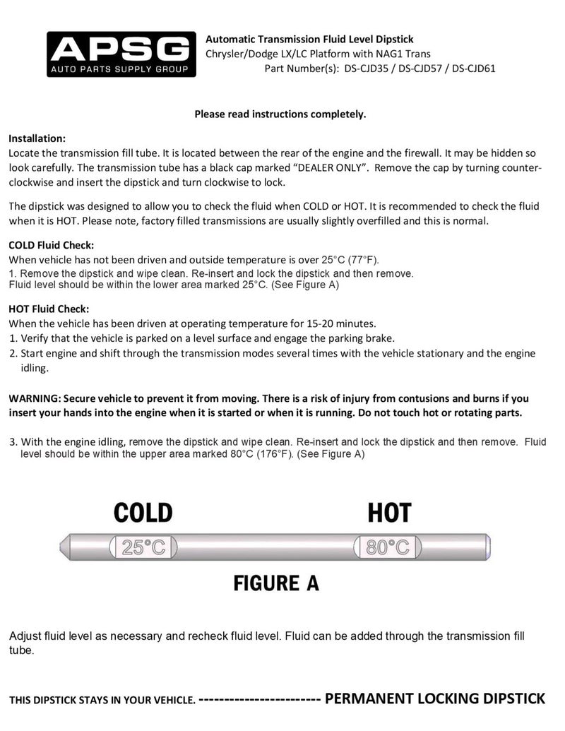 APSG 6.1 6.4 V8 | Transmission Fluid Dipstick Tool | for: Chrysler, Dodge, Jeep | W/Instructions - Image 2