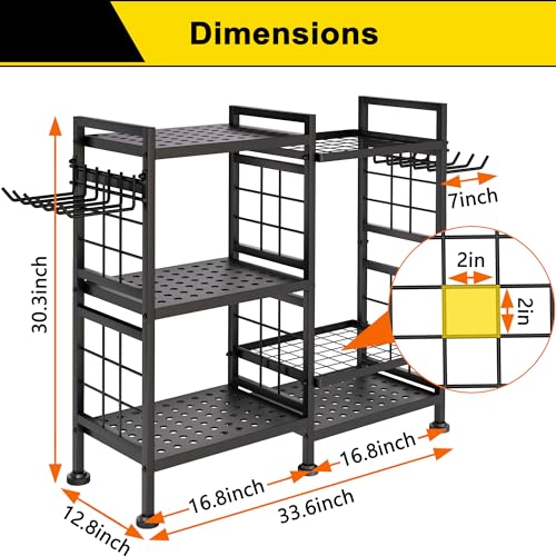 GIOTORENT 6 Tier Garden Tool Organizer, Garage Storage and Organization, Metal Yard Tools Storage Rack, Heavy Duty Garden Tool Organizer for Garage, Yard, Patio, Shed, Indoors and Outdoors, Black - Image 3