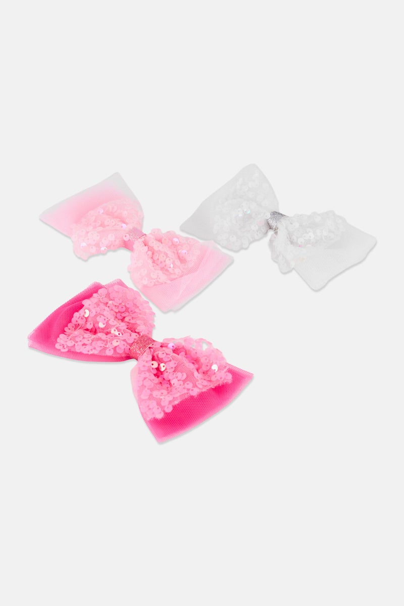 Expressions Kids Girl 3 Pieces Sequined Bow Hair Clips, Multicolor - Image 3