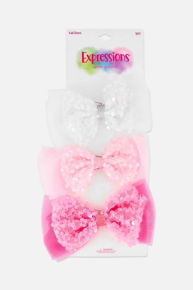 Expressions Kids Girl 3 Pieces Sequined Bow Hair Clips, Multicolor - Image 1
