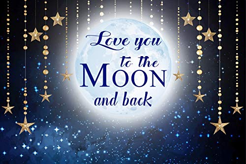DORCEV 5x3ft Love You to The Moon and Back Photography Backdrop Blue Night Sky Hanging Golden Stars Background for Kid's Birthday Baby Shower Party Photo Video Studio Props - Image 4