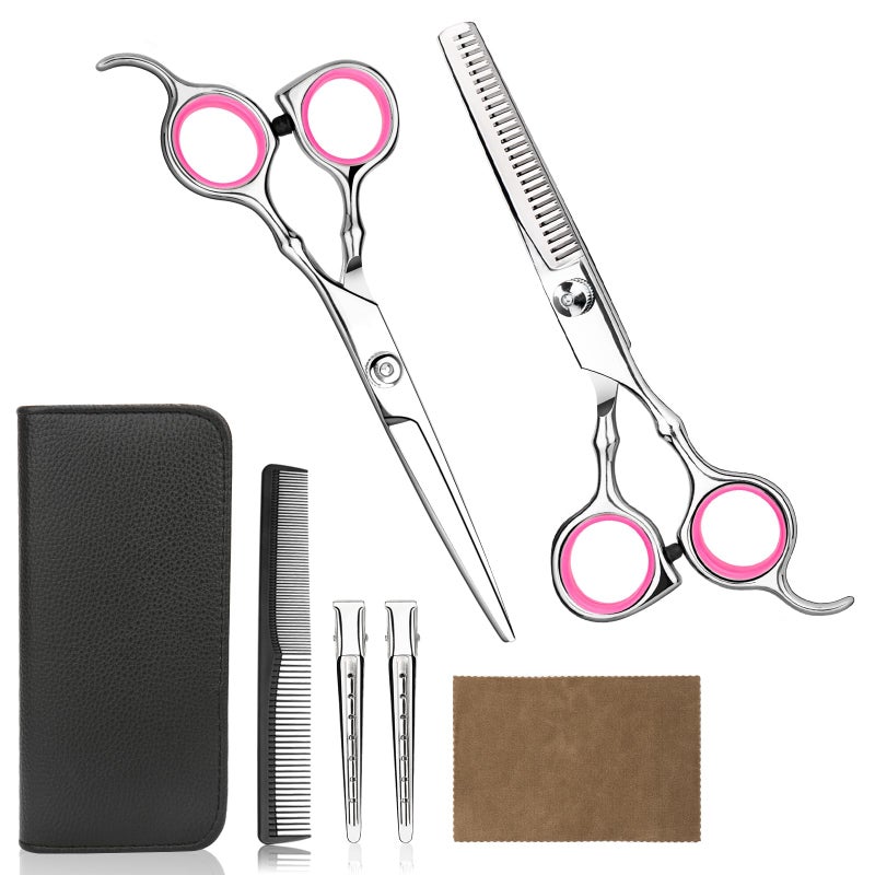 Professional Home Hair Cutting Kit  Quality Home Haircutting Scissors BarberSalonHome Thinning Shears Kit with Comb and Case for Men and Women Pink