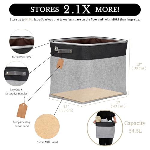 DECOMOMO Extra Large Storage Baskets, 54.5L Fabric Storage Bins for Organizing Linen Closet, Nursery (Grey & Black, XXXL - 3 pack) - Image 3