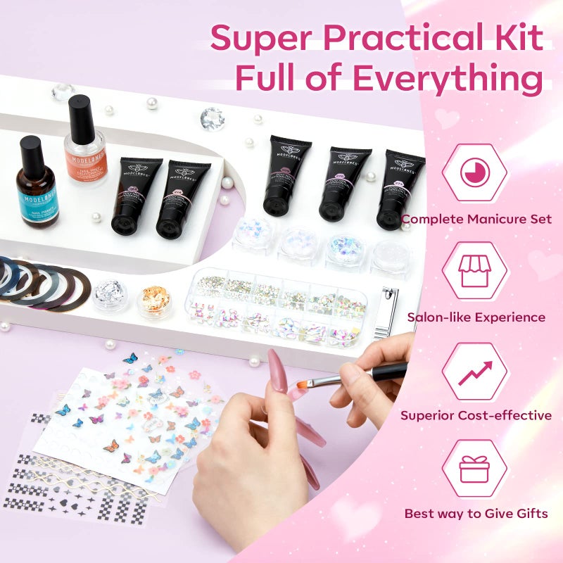 modelones مجموعة جل الأظافر بولي من موديلونز 8 ألوان وردية مع مصباح 48 واط U V/LED جل تمديد بولي أدوات فن الأظافر الكاملة مجموعة أدوات مانيكير احترافية للمبتدئين إمدادات هدايا الجمال DIY في المنزل - Image 3