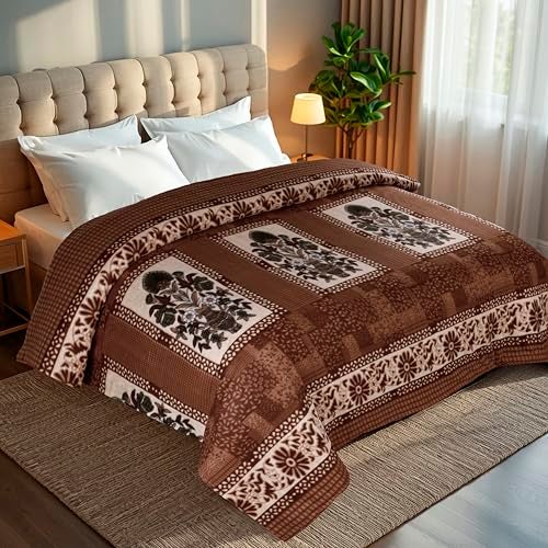 CHANDRAVATI Double Bed ||90x100||Fleece|| Quilt Cover/Duvet Cover/Rajai Cover/Blanket Cover for Winters (GC-Brown) - Image 1