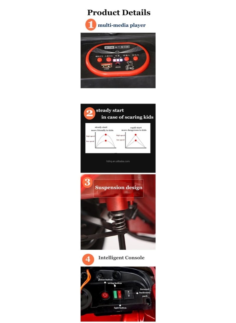 Electric ride-on car for children, children's electric car with a large seat, multi-colored. (red) - Image 3