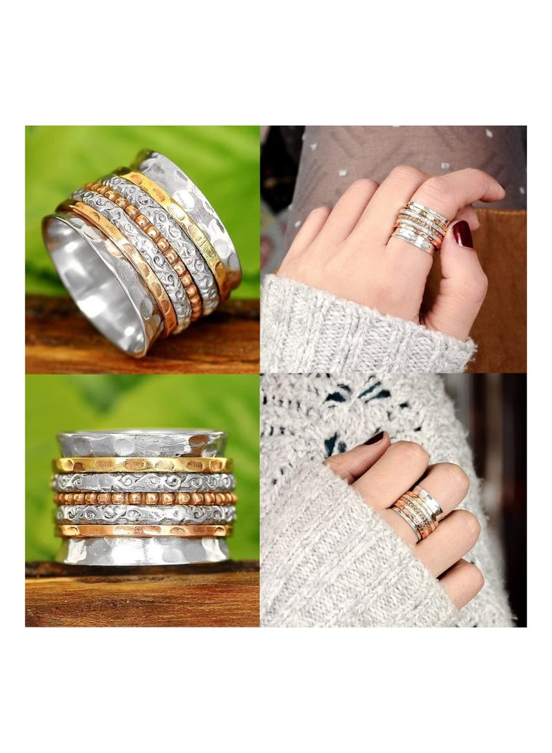 KASTWAVE Anxiety Fidget Rings Decompression Ring Stainless Steel Spinner Ring Set 4Pcs Spinning Moon Star Yin-Yang Cool Stress Relieving Rings - Image 2