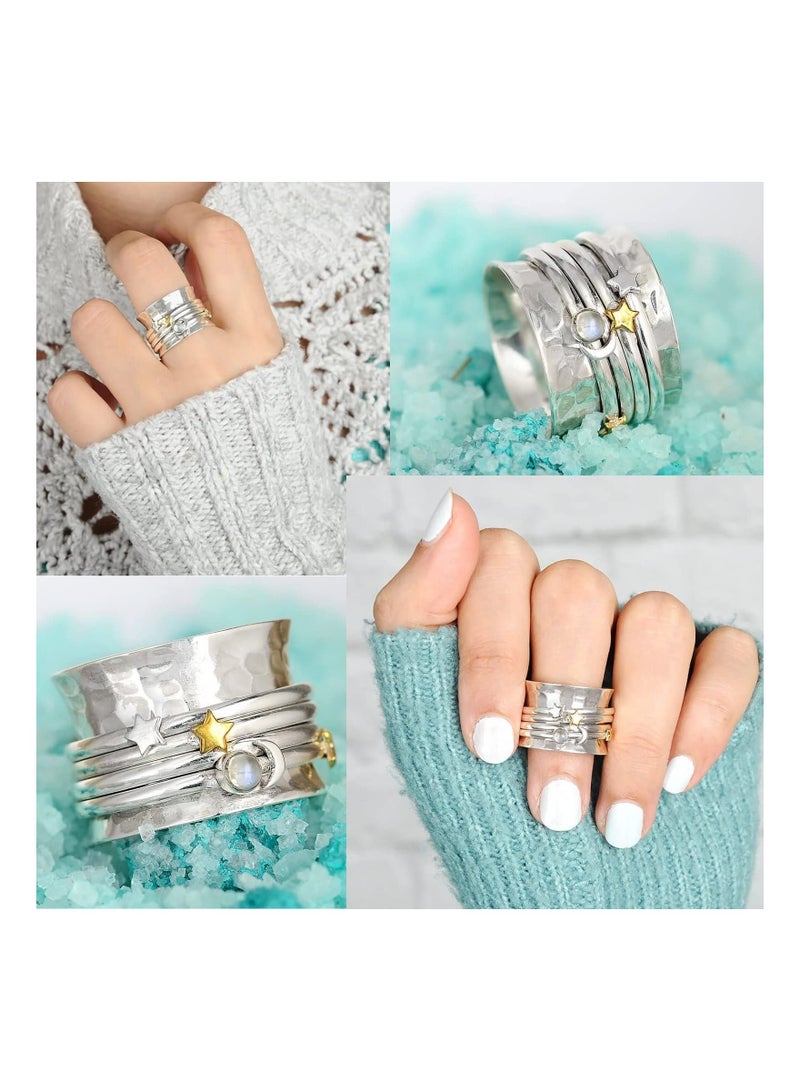 KASTWAVE Anxiety Fidget Rings Decompression Ring Stainless Steel Spinner Ring Set 4Pcs Spinning Moon Star Yin-Yang Cool Stress Relieving Rings - Image 3