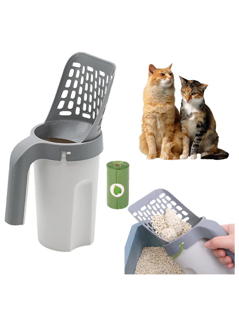 A.M Cat Litter Scoop with Bags, Cat Litter Scooper with Detachable Poop Sifting Shovel with Waste Container - Image 1