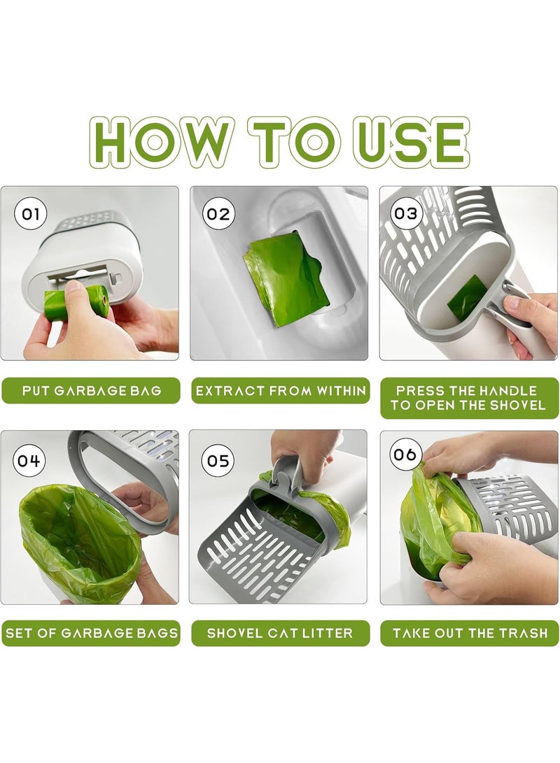 A.M Cat Litter Scoop with Bags, Cat Litter Scooper with Detachable Poop Sifting Shovel with Waste Container - Image 4