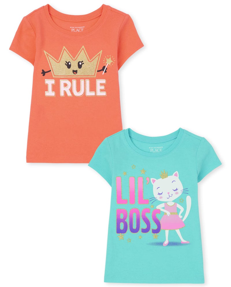 THE CHILDRENS PLACE The Childrens Place baby girls and Toddler Short Sleeve Graphic T 2pack T Shirt Lil Boss I Rule 1218 Months US