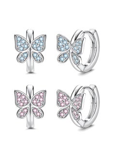 S925 Sterling Silver Post Butterfly Earrings Cubic Zirconia Butterfly Huggie Hoop Earrings Tiny Earrings For Women Teen Girls Sleeper Small Hoop Earrings