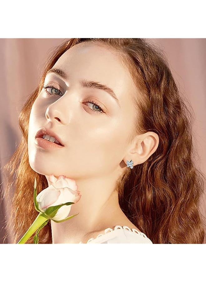 Besteel - S925 Sterling Silver Post Butterfly Earrings Cubic Zirconia Butterfly Huggie Hoop Earrings Tiny Earrings For Women Teen Girls Sleeper Small Hoop Earrings - Image 1