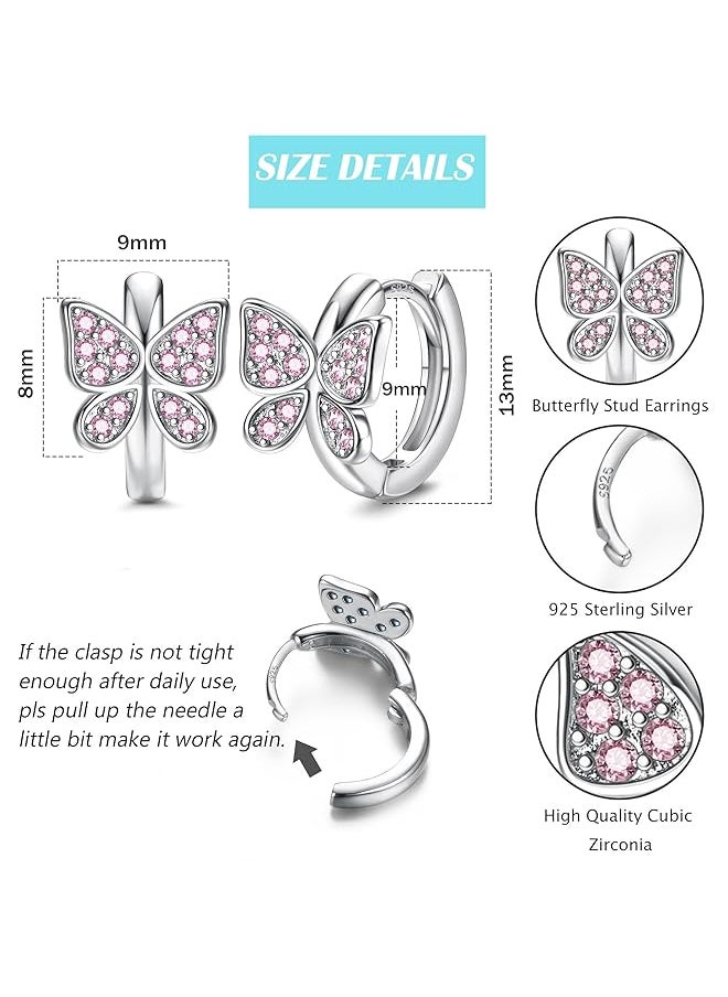Besteel - S925 Sterling Silver Post Butterfly Earrings Cubic Zirconia Butterfly Huggie Hoop Earrings Tiny Earrings For Women Teen Girls Sleeper Small Hoop Earrings - Image 1