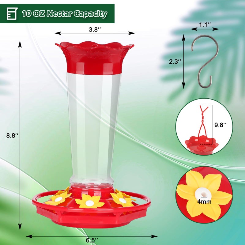 FEED GARDEN 10 OZ Hummingbird Feeders for Outdoors Hanging Ant and Bee Proof, Plastic Humming Birds Feeders for Outside with 5 Feeding Ports, Red Hanging Mount Hummingbird Feeder Easy Clean - Image 2