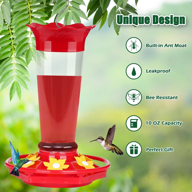 FEED GARDEN 10 OZ Hummingbird Feeders for Outdoors Hanging Ant and Bee Proof, Plastic Humming Birds Feeders for Outside with 5 Feeding Ports, Red Hanging Mount Hummingbird Feeder Easy Clean - Image 5