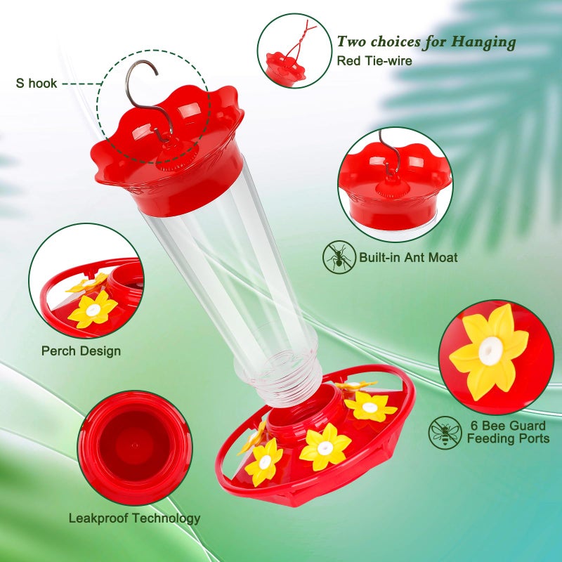 FEED GARDEN 10 OZ Hummingbird Feeders for Outdoors Hanging Ant and Bee Proof, Plastic Humming Birds Feeders for Outside with 5 Feeding Ports, Red Hanging Mount Hummingbird Feeder Easy Clean - Image 3
